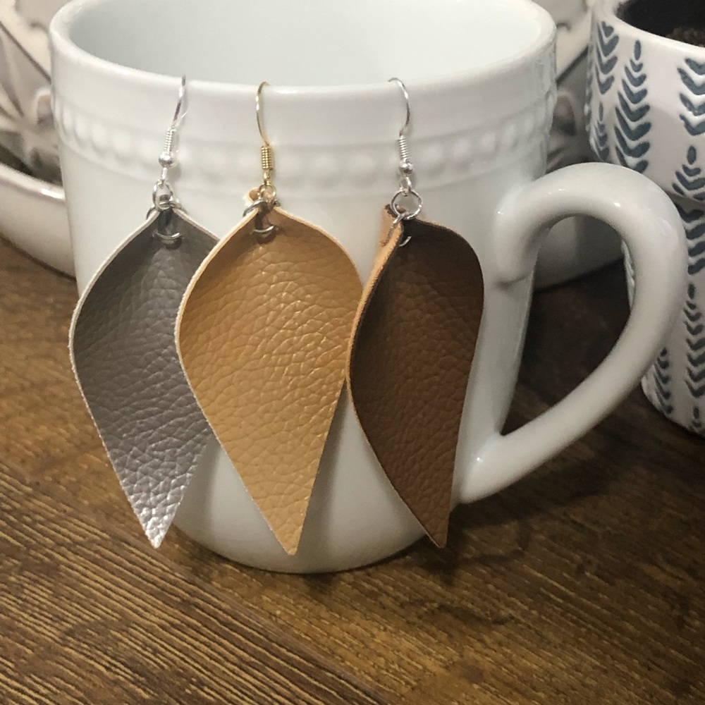 Faux leather earrings - silver, gold or bronze